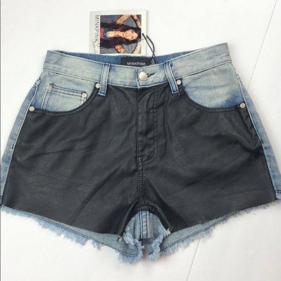 MINKPINK Pants - NEW MINKPINK Faux Leather Detail Jean Shorts